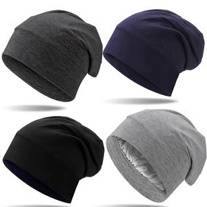 Geyoga 4 Pc Satin Lined Sleep Cap for Men Women Adjustable-Designed Hair Cover